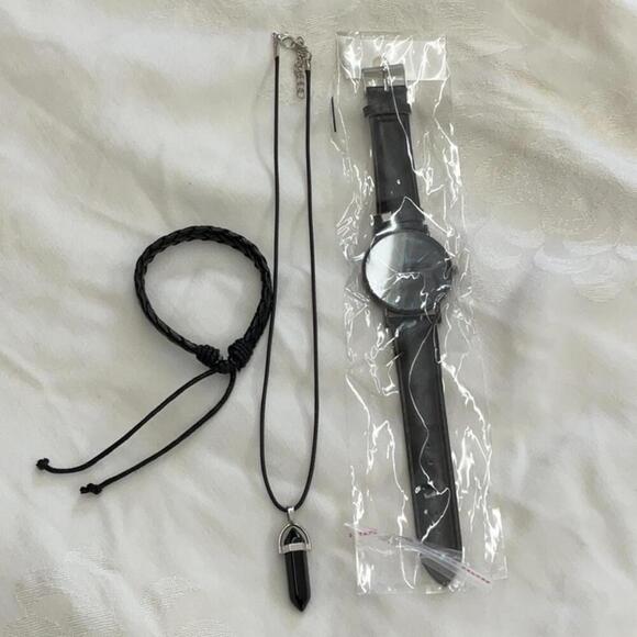 Source Unknown Other - Mens black 3 piece jewelry set, watch necklace and bracelet New
